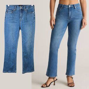 Quince Kick Flare Jeans Women Sz 26 High Rise Minimalist Medium Blue Wash Denim